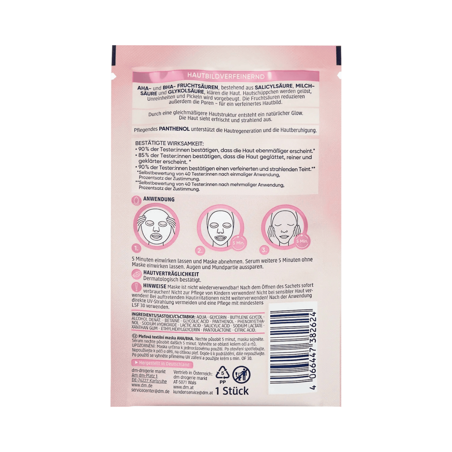 Balea AHA & BHA Sheet Mask – Vegan, Fragrance-Free, 1 Sheet