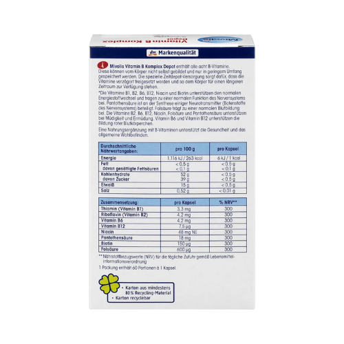 ميفولي فيتامين ب المركب ديبوت – 8 فيتامينات ب، كبسولات طويلة المفعول