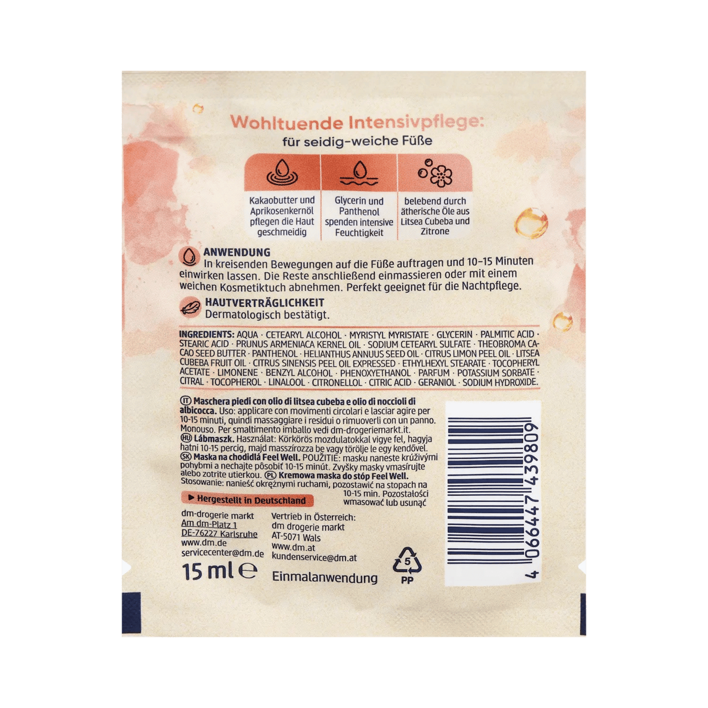 Balea Feel Well Foot Mask – Litsea Cubeba & Apricot Kernel Oil, 15 ml