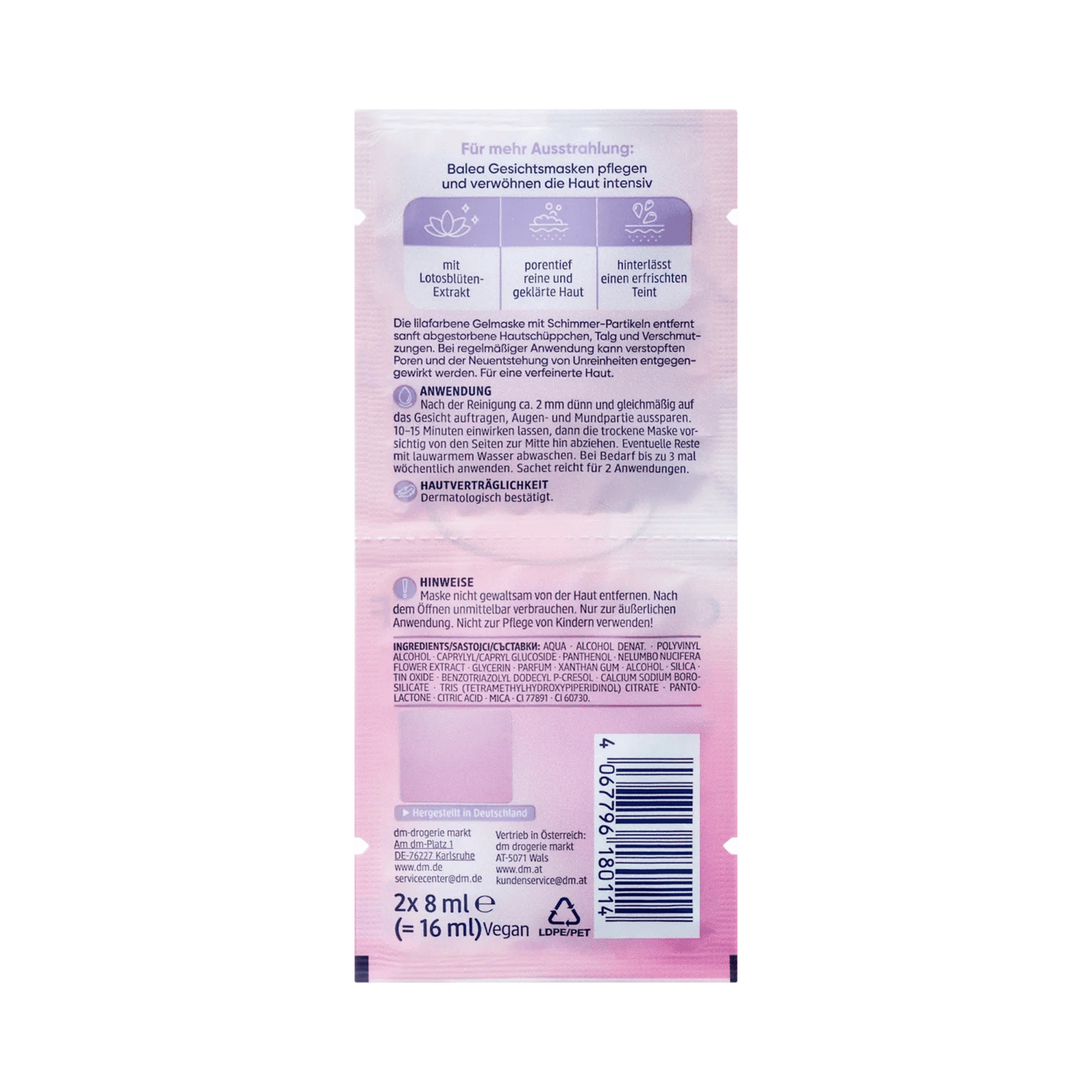 Balea Glow Peel-Off Face Mask, 16 ml (2x8 ml) – Vegan, Deep-Cleansing