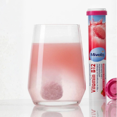 Mivolis Vitamin B12 Brausetabletten – Himbeer-Erdbeer Geschmack (20 Stück)