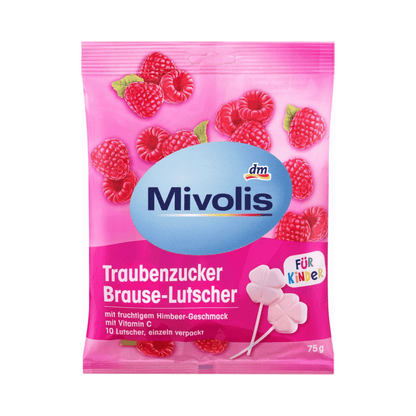 Mivolis Traubenzucker Brause-Lutscher – Himbeere für Kinder, 75 g