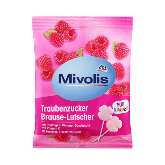 Mivolis Traubenzucker Brause-Lutscher – Himbeere für Kinder, 75 g