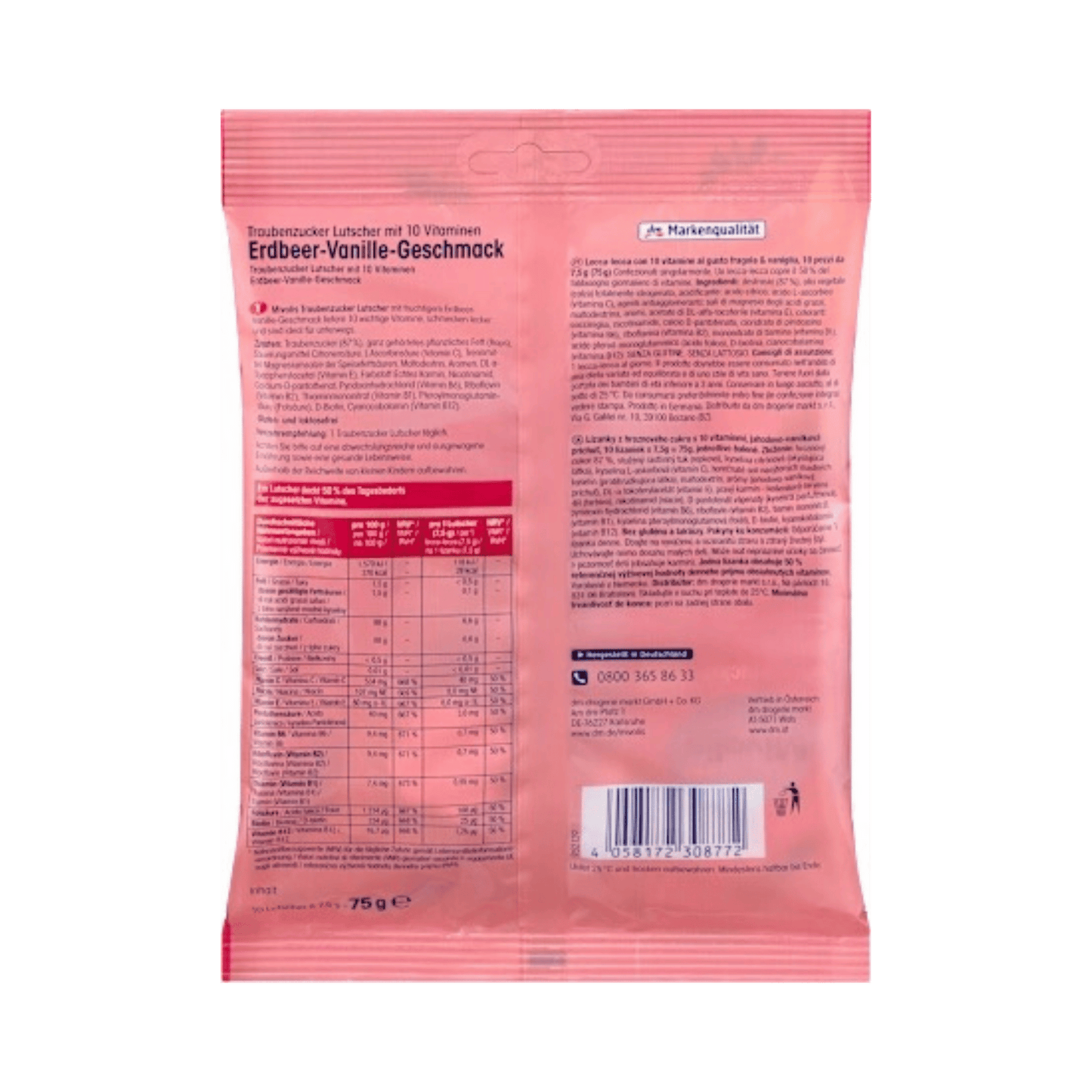 Mivolis Strawberry-Vanilla Glucose Lollipop for Kids, 75 g – 10 Vitamins, Gluten & Lactose Free