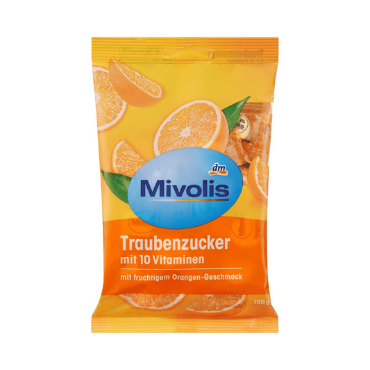 Mivolis Orange Glucose Tablets with 10 Vitamins, 100 g – Vegan & Vegetarian