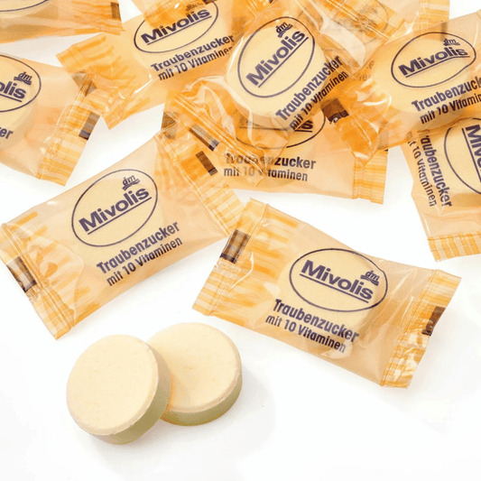 Mivolis Orange Glucose Tablets with 10 Vitamins, 100 g – Vegan & Vegetarian