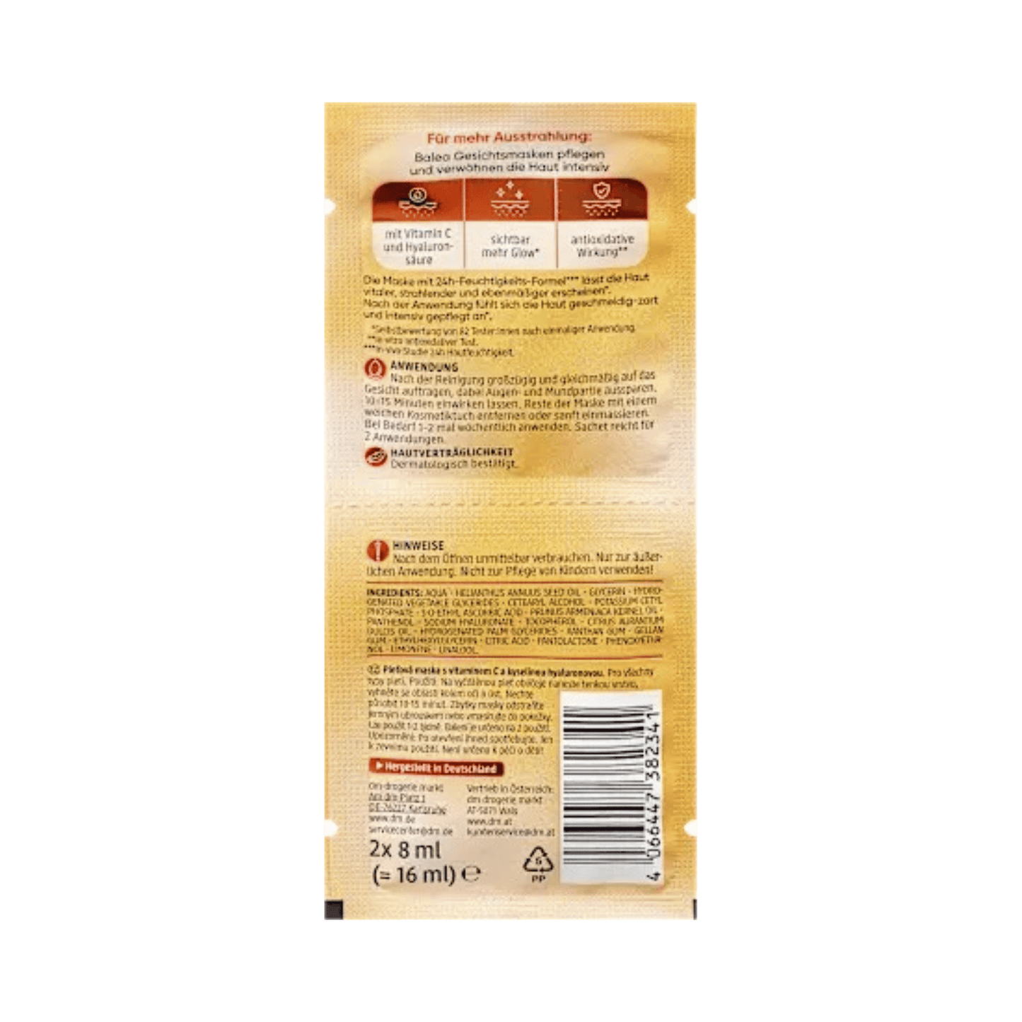 Balea Vitamin C Face Mask, 16 ml – Vegan, Fragrance-Free